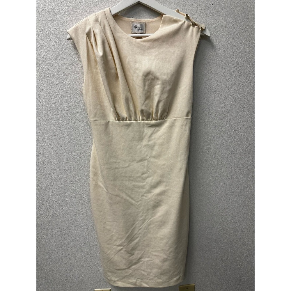 Beige by ECI Sleeveless Sheath Dress Gold Button Detail Size 4 Career Party